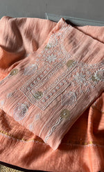 将图像加载到图库查看器中， Izna Women&#39;s Lakhnavi Handcrafted Mul Chanderi Semi - Stitched Anarkali And Dupatta Set - HONC0302889
