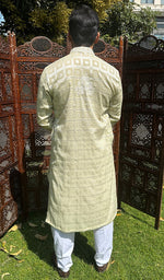 将图像加载到图库查看器中， Men's Lucknowi Handcrafted Cotton Chikankari Kurta - HONC0335234