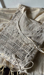 Load image into Gallery viewer, Women&#39;s Lucknowi Handcrafted Tissue Chanderi Chikankari Semi - Stitched Kurta Dupatta Set- HONC0241692
