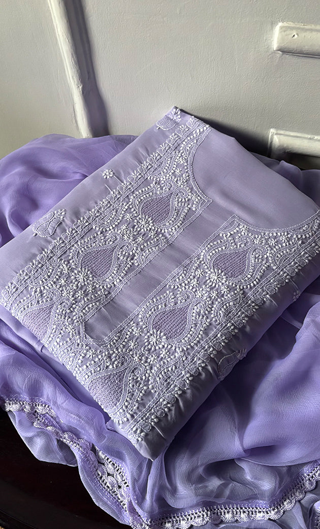 Women's Lakhnavi Handcrafted Unstitched Cotton Chikankari Suit Material - HONC0329380