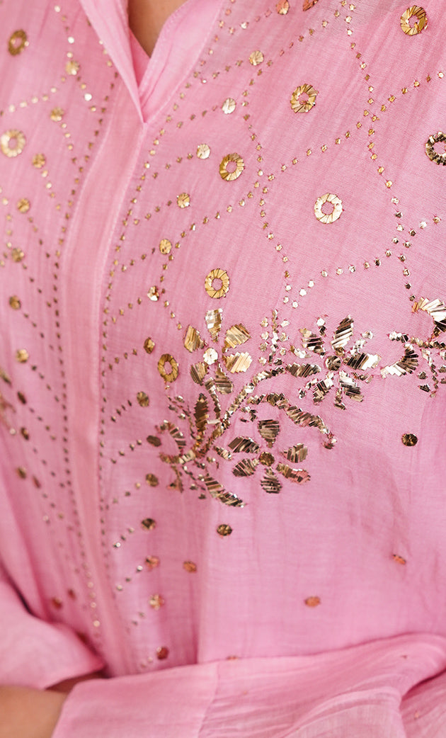 Women's Lucknowi Handcrafted Mul Chanderi Stitched Chikankari Kurta And Plazzo Set- HONC03185720