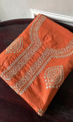 Load image into Gallery viewer, Lucknowi Handcrafted Munga Silk Chikankari Unstitched Men&#39;s Kurta Fabric - HONC0327311
