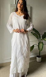 Load image into Gallery viewer, Women&#39;s Lucknowi Handcrafted Cotton Chikankari Kurti - HONC0303585
