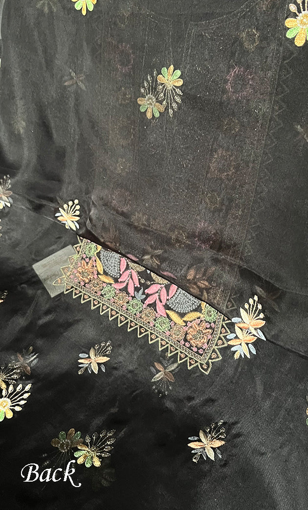 Women's Lakhnavi Handcrafted Pure Organza Chikankari Unstitched Kurta And Dupatta Set- HONC0335375