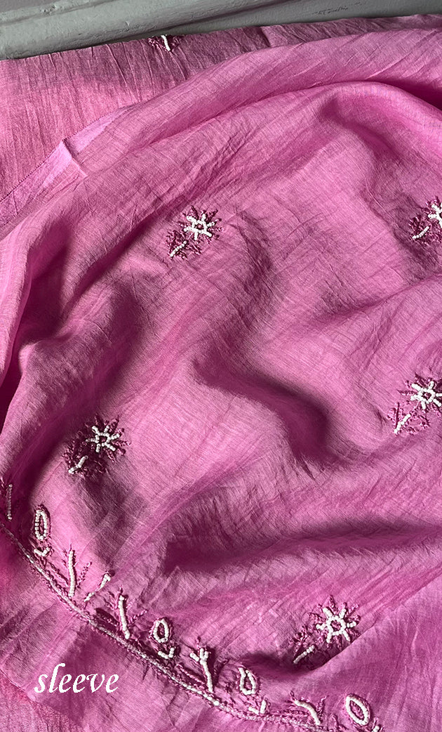 Women's Lakhnavi Handcrafted Mul Chanderi Chikankari Full Suit Material - HONC0278004
