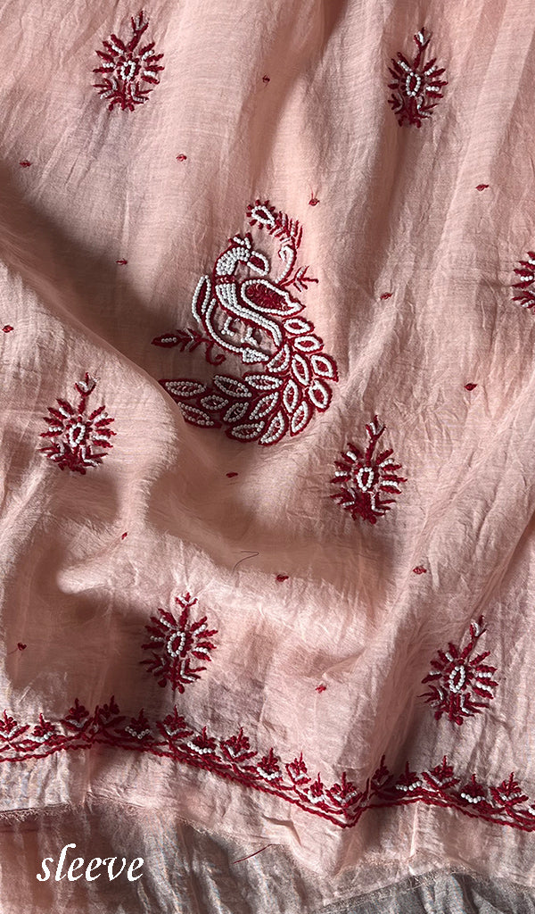 Women's Lakhnavi Handcrafted Mul Chanderi Unstitched Kurta And Dupatta Set - HONC0295591