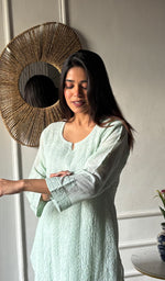 Load image into Gallery viewer, Women's Lakhnavi Handcrafted Cotton Chikankari Kurti - HONC0337466