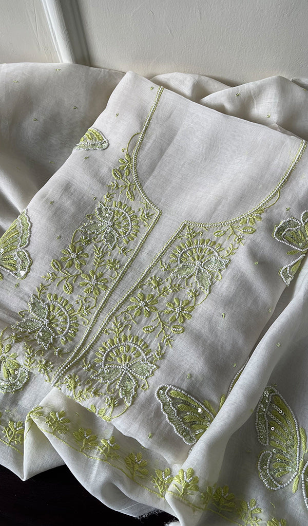 Titlee Women's Lakhnavi Handcrafted Mul Chanderi Unstitched Kurta And Dupatta Set - HONC0284777