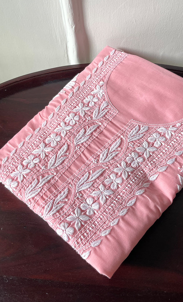 Women's Lakhnavi Handcrafted Cotton Chikankari Unstitched Kurti Fabric - HONC0318764