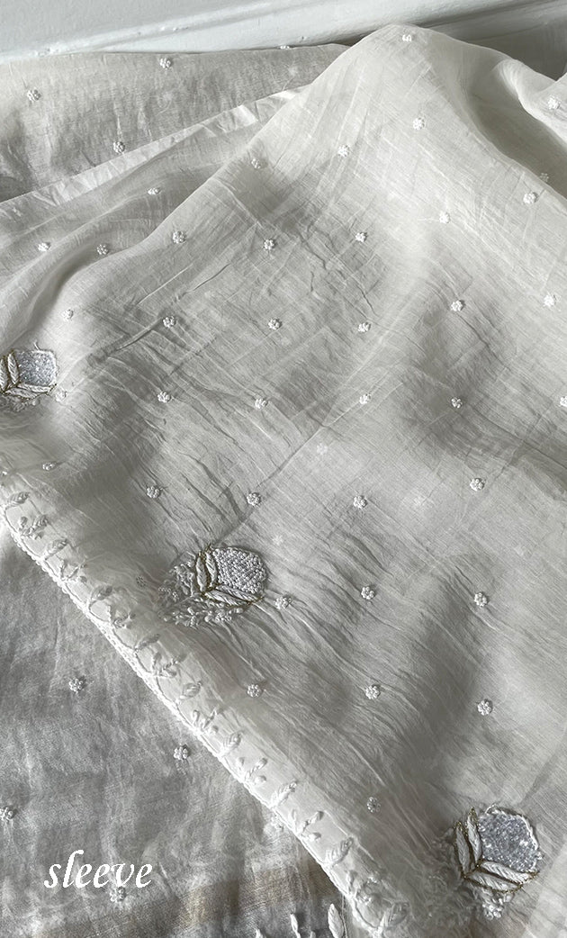 Jazba Women's Lakhnavi Handcrafted Mul Chanderi UnStitched Kurta And Dupatta Set - HONC0320806