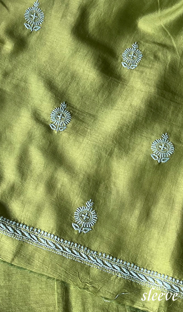 Women's Lucknowi Handcrafted Chanderi Silk Chikankari Full Suit Material - HONC0119140
