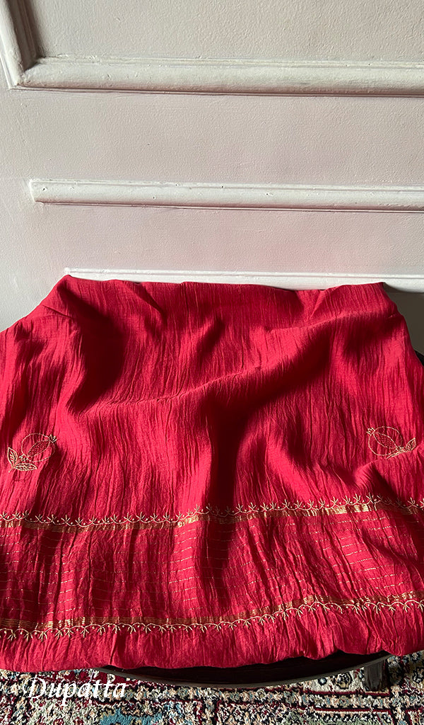 Women's Lakhnavi Handcrafted Mul Chanderi Unstitched Kurta And Dupatta Set- HONC0345264