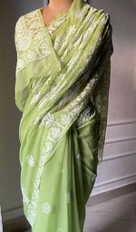 Load image into Gallery viewer, Women&#39;s Lucknowi Handcrafted Faux-Georgette Chikankari Saree - HONC0295210
