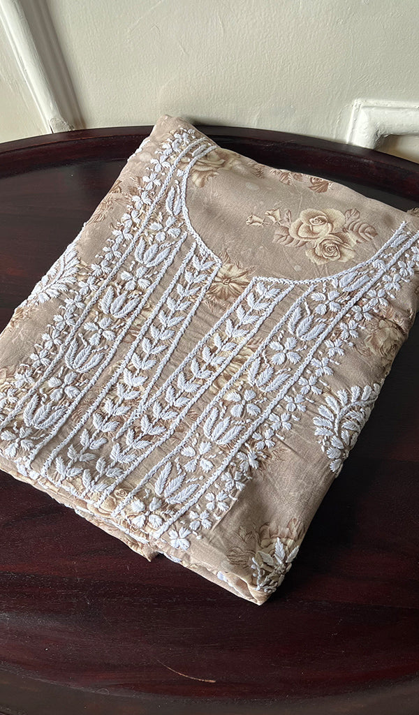 Women's Lakhnavi Handcrafted Cotton Chikankari Unstitched Kurti Fabric - HONC0175775