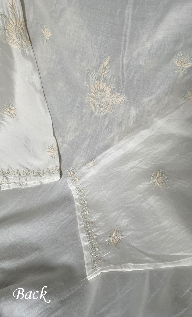 Women's Lakhnavi Handcrafted Chanderi Silk Semi - Stitched Kurta And Dupatta Set - HONC0314226