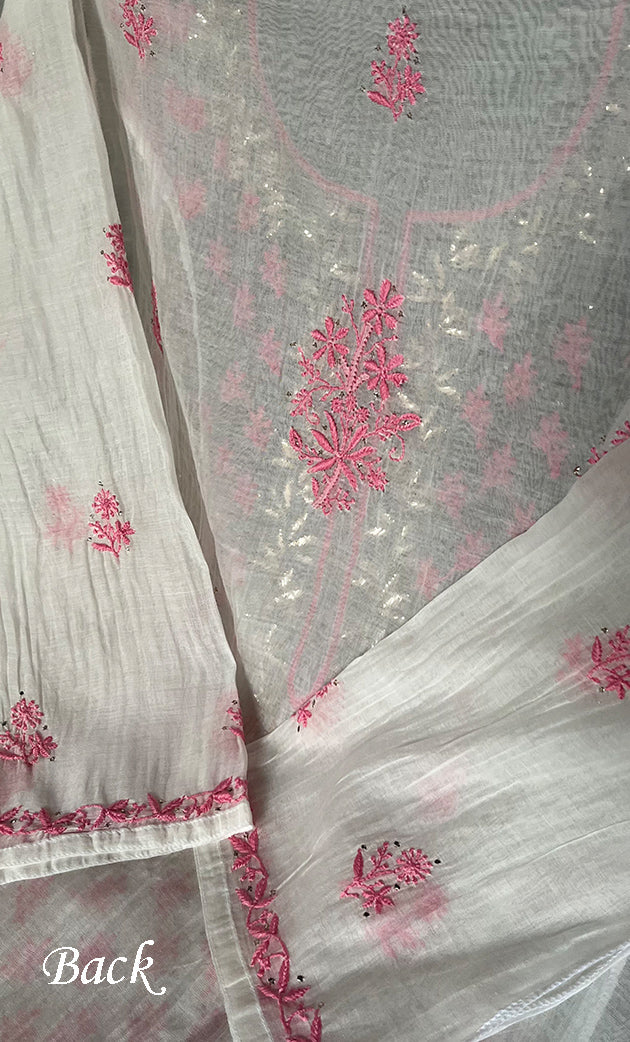 Saziya Women's Lakhnavi Handcrafted Mul Chanderi Semi - Stitched Kurta And Dupatta Set - HONC0337748