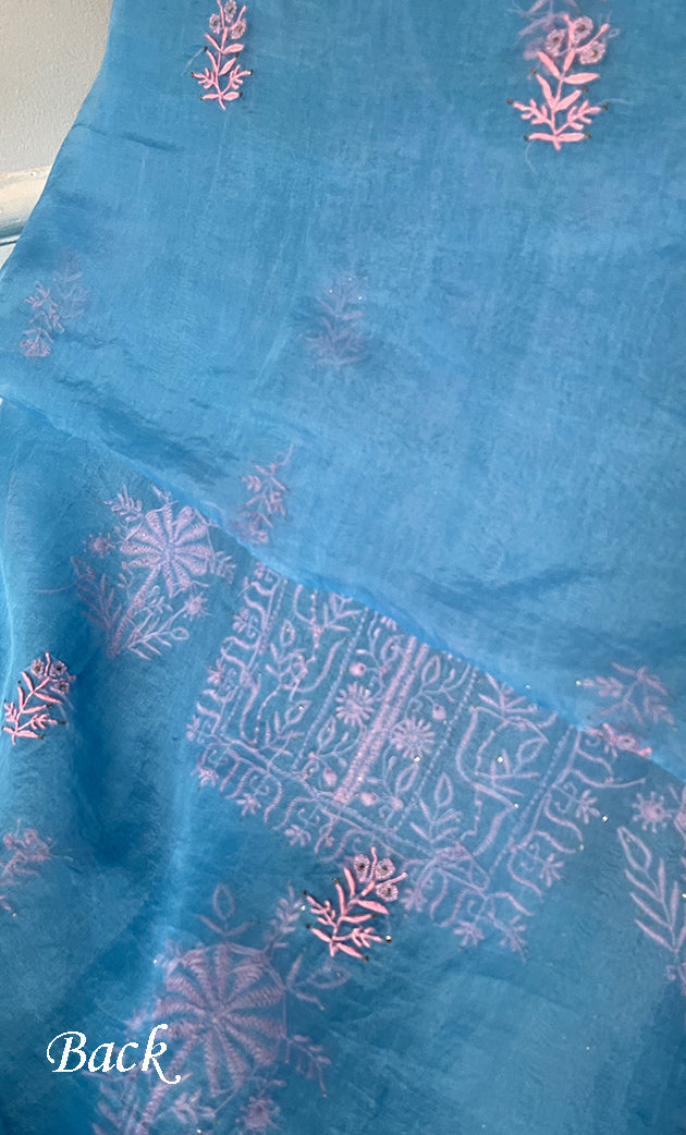 Women's Lakhnavi Handcrafted Pure Organza Chikankari Unstitched Kurta And Dupatta Set -  HONC0269932