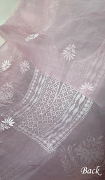 Load image into Gallery viewer, Women's Lakhnavi Handcrafted Pure Organza Chikankari Unstitched Kurta And Dupatta Set- HONC0329217