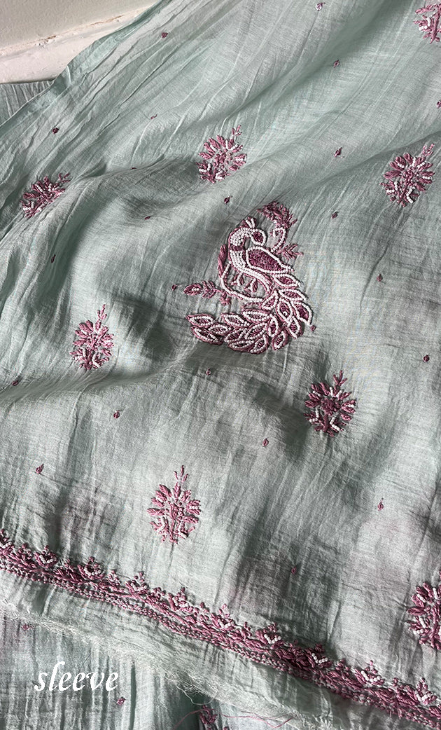 Women's Lakhnavi Handcrafted Mul Chanderi Unstitched Kurta And Dupatta Set - HONC0302268