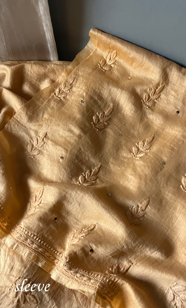 Baseema Women's Lucknowi Handcrafted Chanderi Silk Chikankari Full Suit Material - HONC0290029