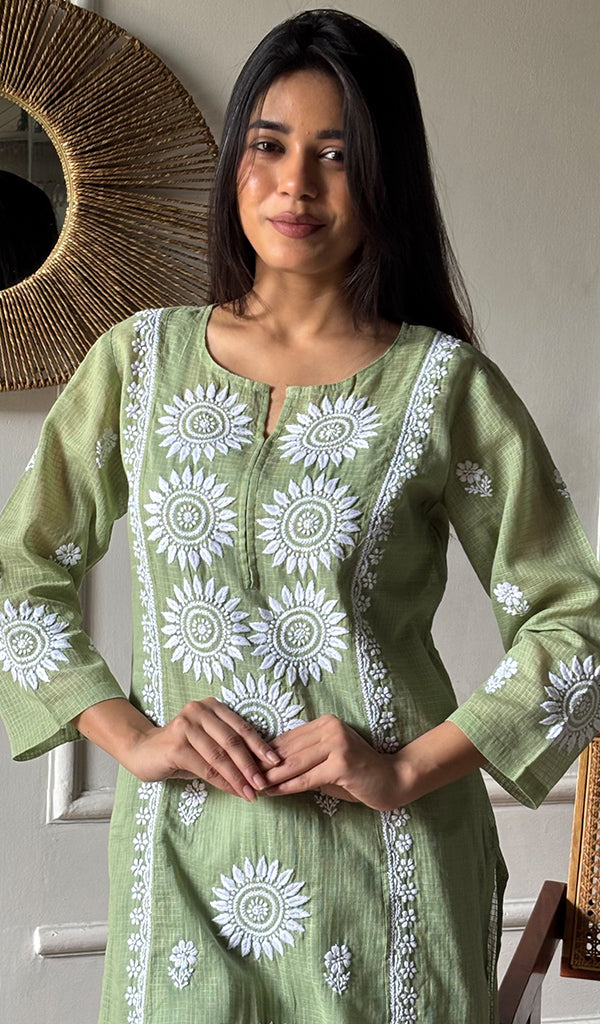 Women's Lakhnavi Handcrafted Kota Cotton Chikankari Kurti - HONC0360433