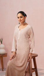 将图像加载到图库查看器中， Yusra Women's Lakhnavi Handcrafted Viscose Georgette Chikankari Kurti - HONC0566444