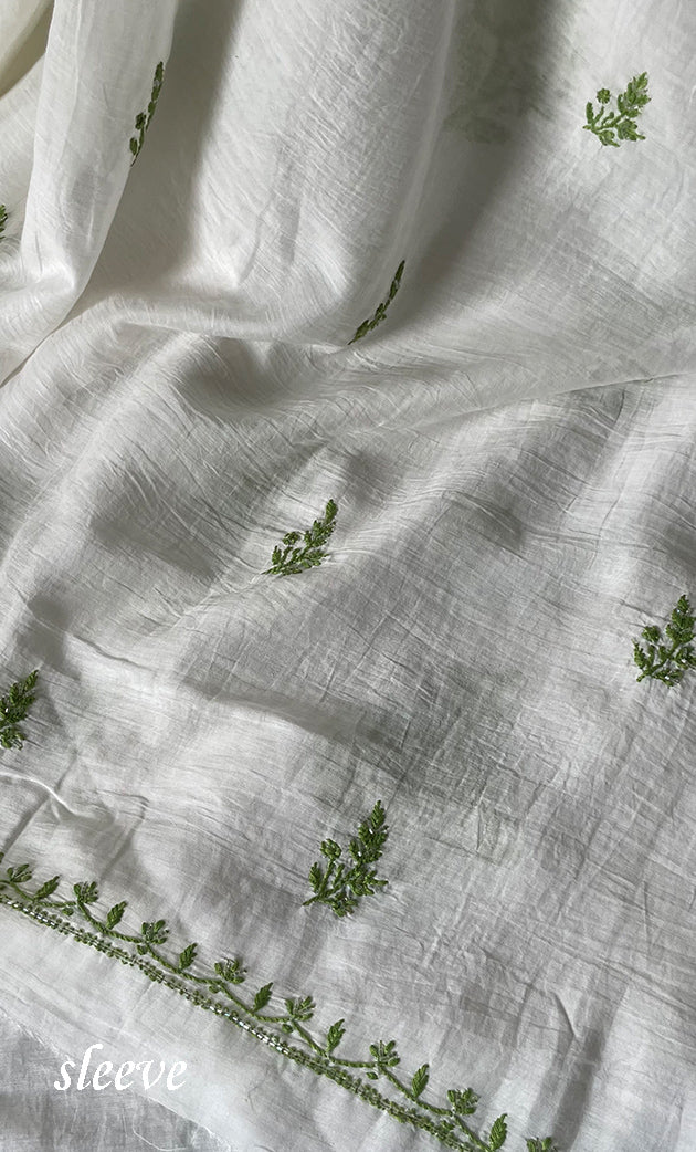 Women's Lakhnavi Handcrafted Unstitched Mul Chanderi Kurta And Dupatta Set - HONC0278135