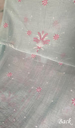 Turquoise Mul Chanderi Chikankari 2 Pc Unstitched Suit Set
