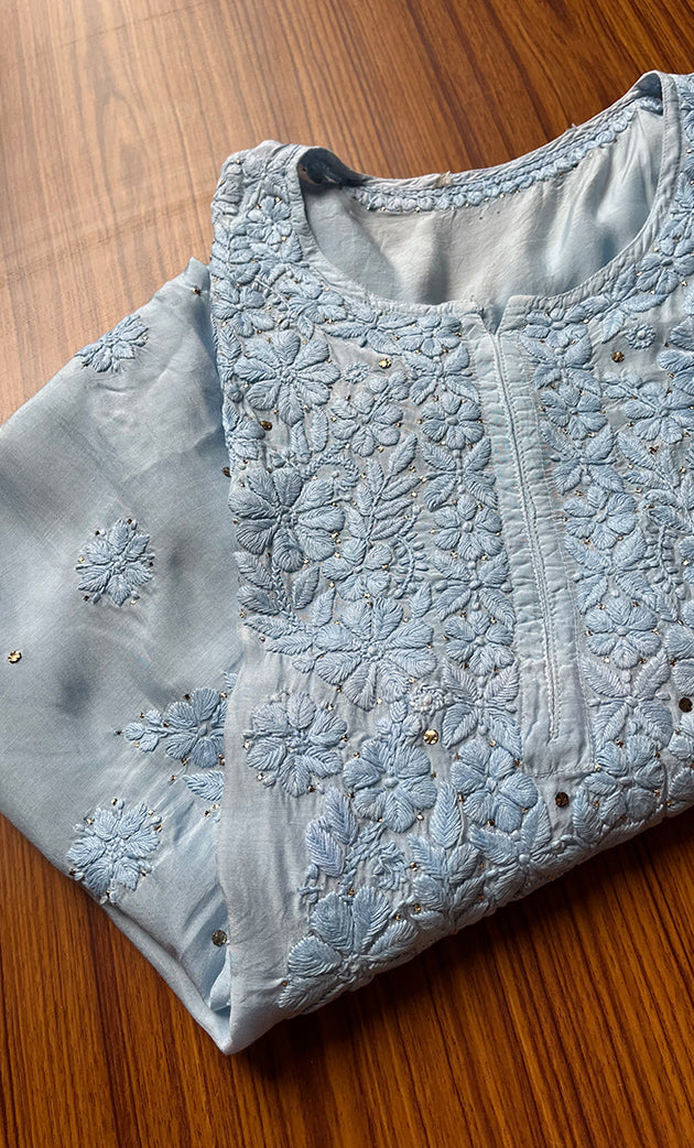 Women's Lakhnavi Handcrafted Muslin Chikankari Kurti - HONC0175657