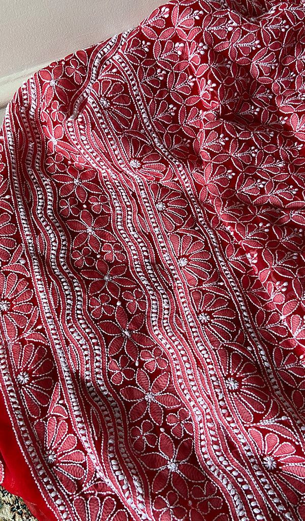 Women's Lucknowi Handcrafted Faux-Georgette Unstitched Chikankari Suit Material - HONC0347549