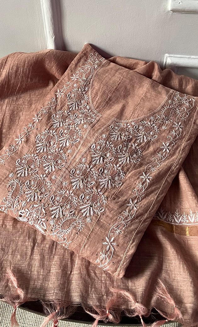Kifah Women's Lakhnavi Handcrafted Chanderi Silk Semi - Stitched Anarkali And Dupatta Set - HONC0273163