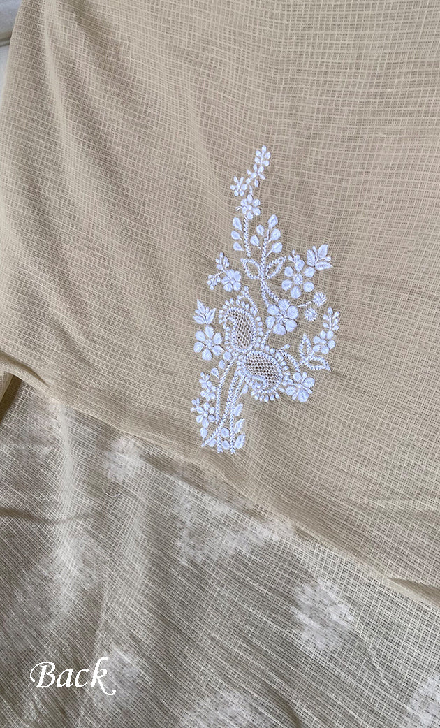 Women's Lucknowi Handcrafted Kota Cotton Chikankari Unstitched Kurta And Dupatta Set - HONC0340099