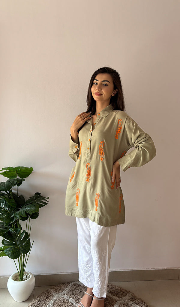 Women's Lakhnavi Handcrafted Cotton Chikankari Top - HONC0325767