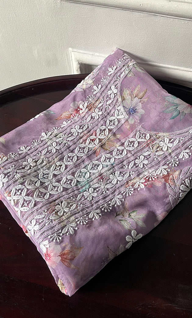 Disha Women's Lakhnavi Handcrafted Organza Chikankari Unstitched Kurti Fabric - HONC0332151