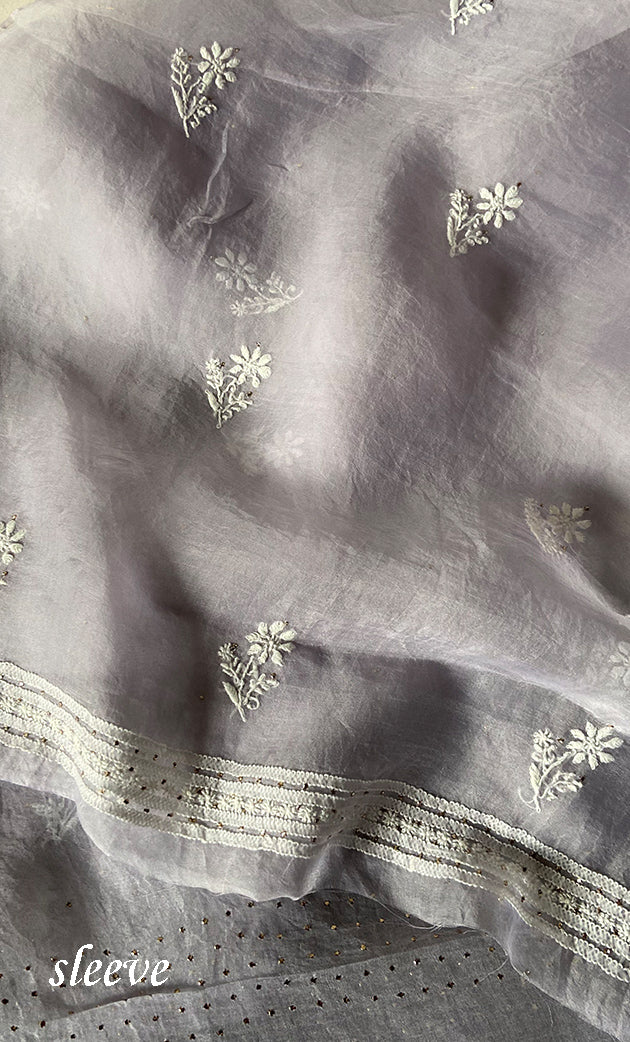 Women's Lakhnavi Handcrafted Pure Organza Chikankari Unstitched Kurta And Dupatta Set- HONC0263948