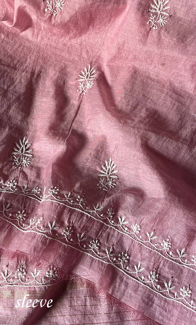 Women's Lakhnavi Handcrafted Mul Chanderi Unstitched Kurta And Dupatta Set - HONC0296490