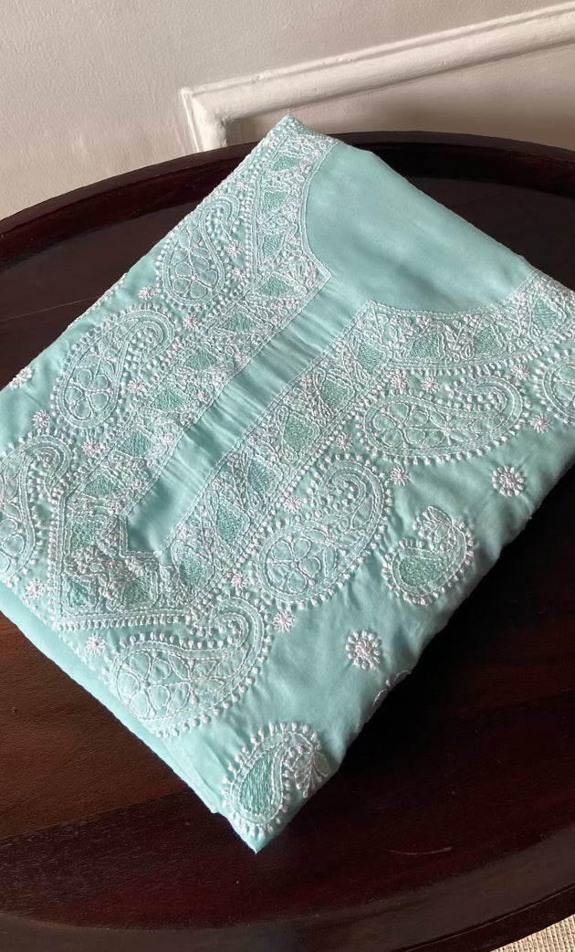 Women's Lakhnavi Handcrafted Cotton Chikankari Unstitched Kurti Fabric - HONC0318474