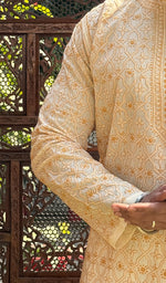 Load image into Gallery viewer, Men&#39;s Lucknowi Handcrafted Cotton Chikankari Kurta - HONC0201002
