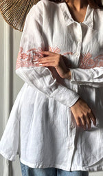 Load image into Gallery viewer, Mahika Women's Lucknowi Handcrafted Slub Cotton Chikankari Shirt - HONC0344254