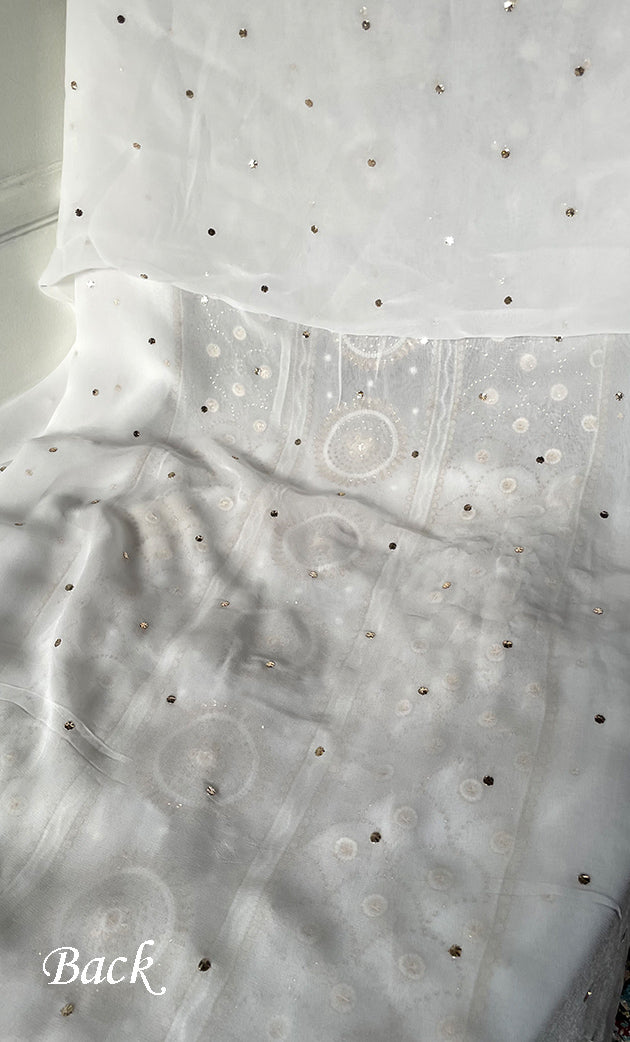 Women's Lucknowi Handcrafted Viscose Georgette Semi - Stitched Chikankari Kurta and Dupatta Set- HONC0328907