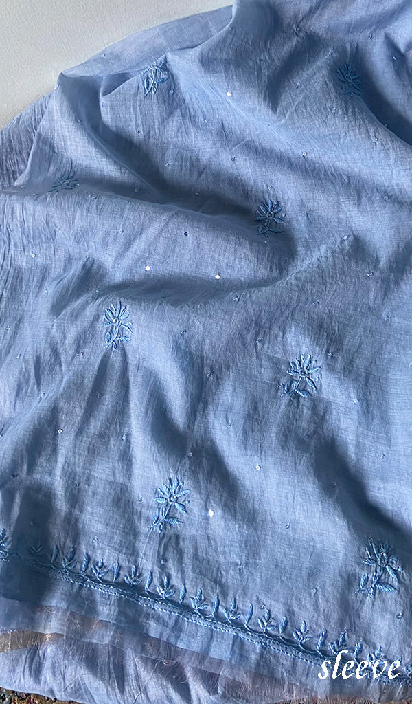 Women's Lakhnavi Handcrafted Mul Chanderi Unstitched Chikankari Full Suit Material - HONC0328110