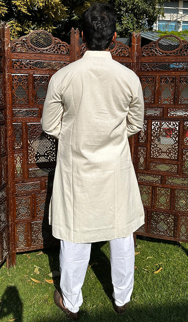 Men's Lucknowi Handcrafted Cotton Chikankari Kurta - HONC0342339