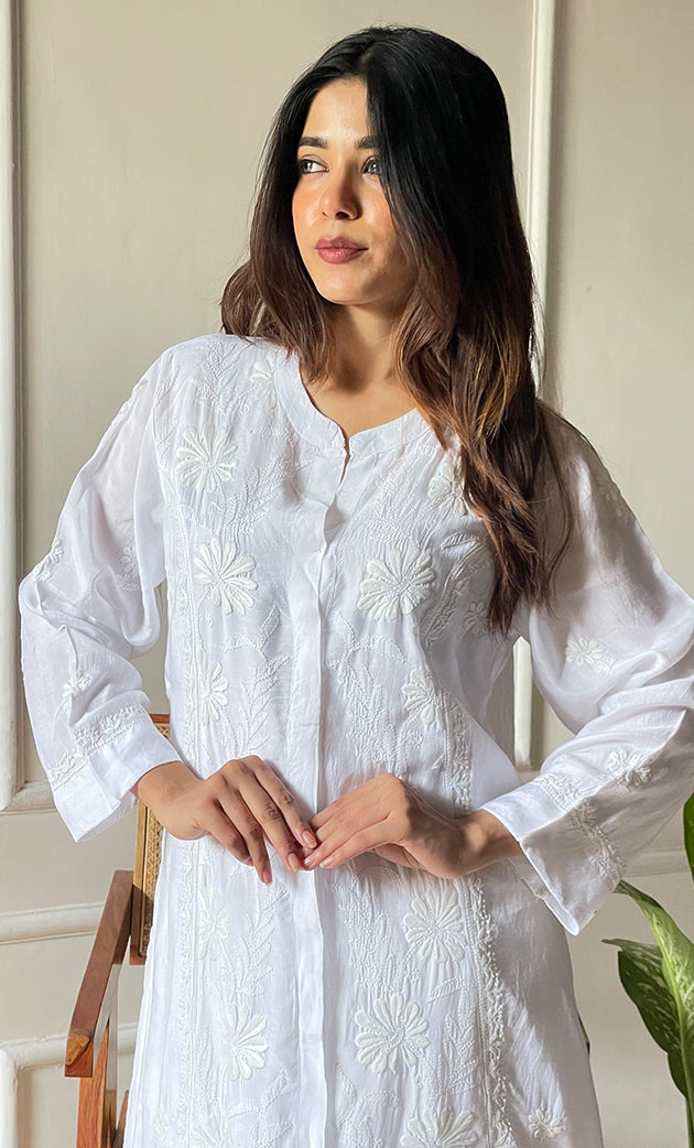 Women's Lakhnavi Handcrafted Cotton Chikankari Top And Plazzo Set - HONC0289250