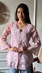 Load image into Gallery viewer, Vaanya Women's Lakhnavi Handcrafted Mul Chanderi Chikankari Top - HONC0334315
