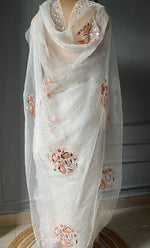 Load image into Gallery viewer, Women&#39;s Lucknowi Handcrafted Pure Organza Silk Chikankari Saree - HONC0306873

