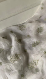 Load image into Gallery viewer, Women's Lakhnavi Handcrafted Pure Organza Chikankari Unstitched Kurta And Dupatta Set- HONC0340873