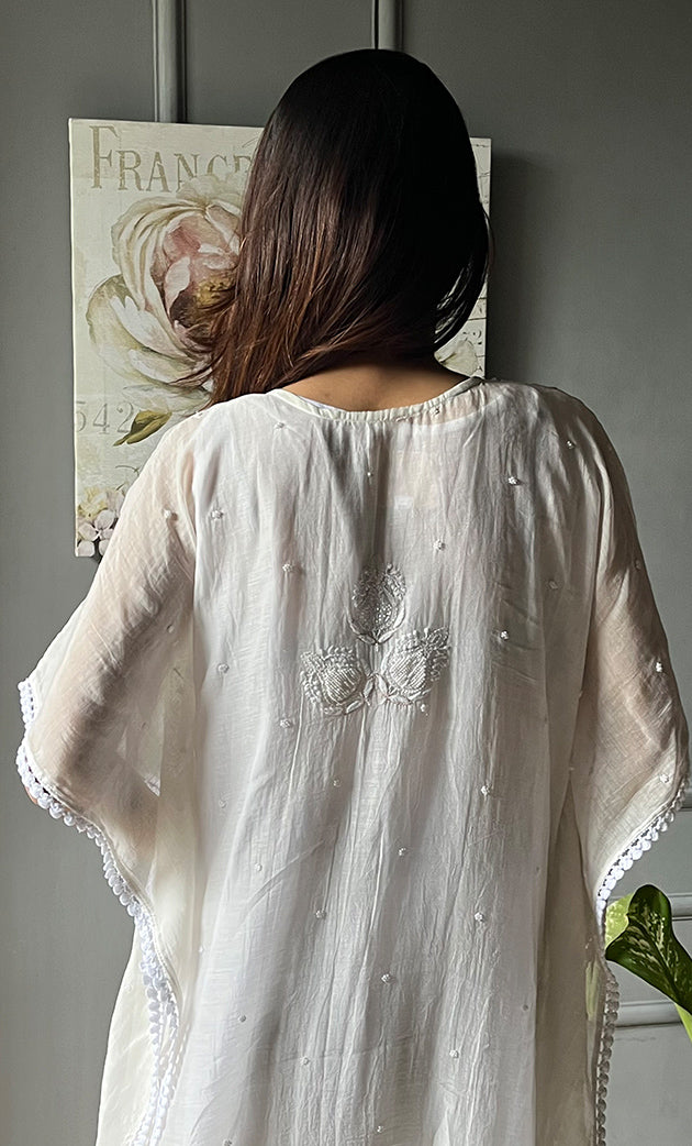 Women's Lucknowi Handcrafted Mul chanderi Chikankari Kaftan - HONC0303414