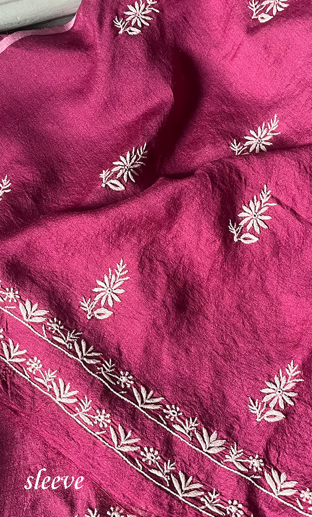 Women's Lakhnavi Handcrafted Munga Silk Chikankari Kurta And Dupatta Set- HONC0264872