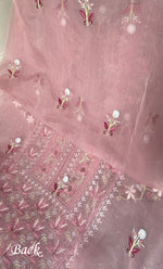 Load image into Gallery viewer, Women's Lakhnavi Handcrafted Pure Organza Chikankari Unstitched Kurta And Dupatta Set- HONC0339421