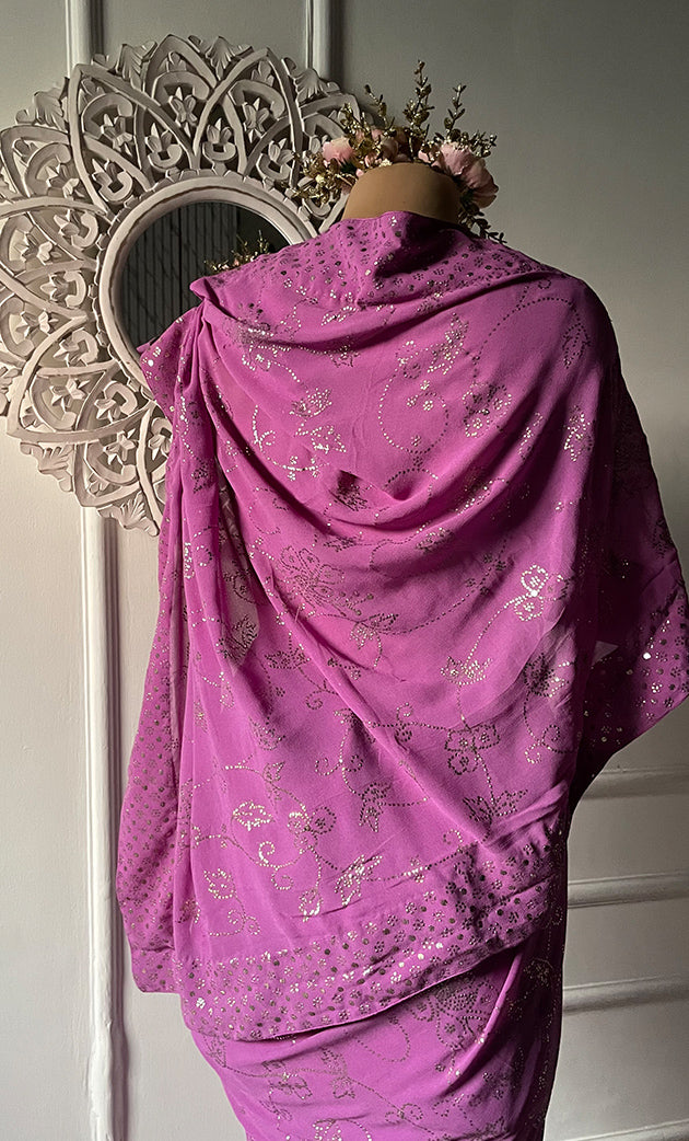 Women's Lakhnavi Handcrafted Pure Silk Georgette Chikankari Saree - HONC0314640